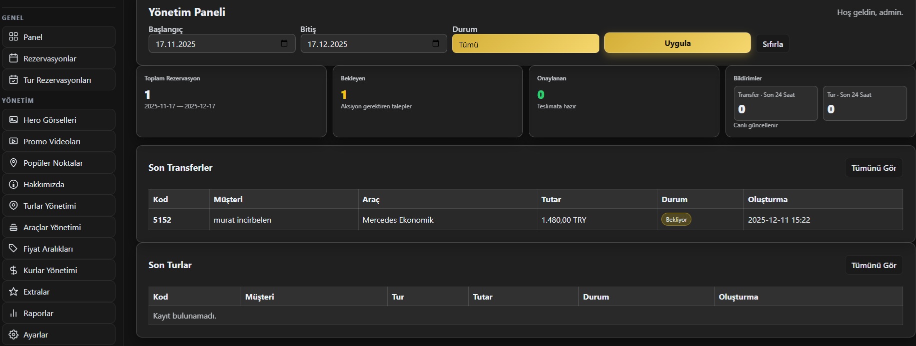 Milatsoft Transfer Yazılımı Yönetim Paneli